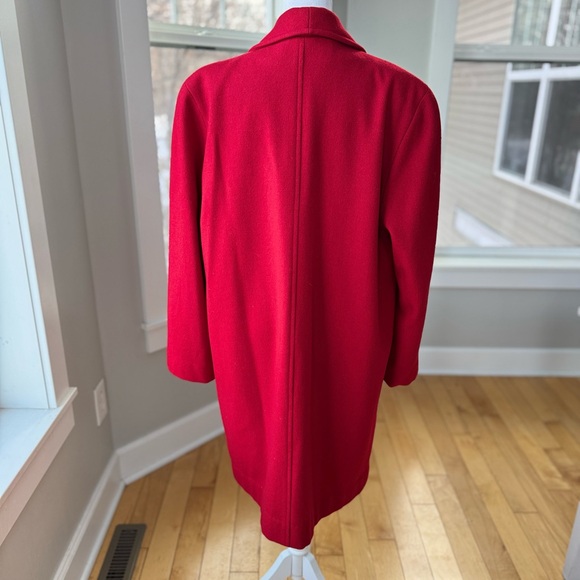 Vintage Michelle Stuart Cardinal Red Double Breast Shawl Collar Wool Trench Coat - Picture 13 of 16